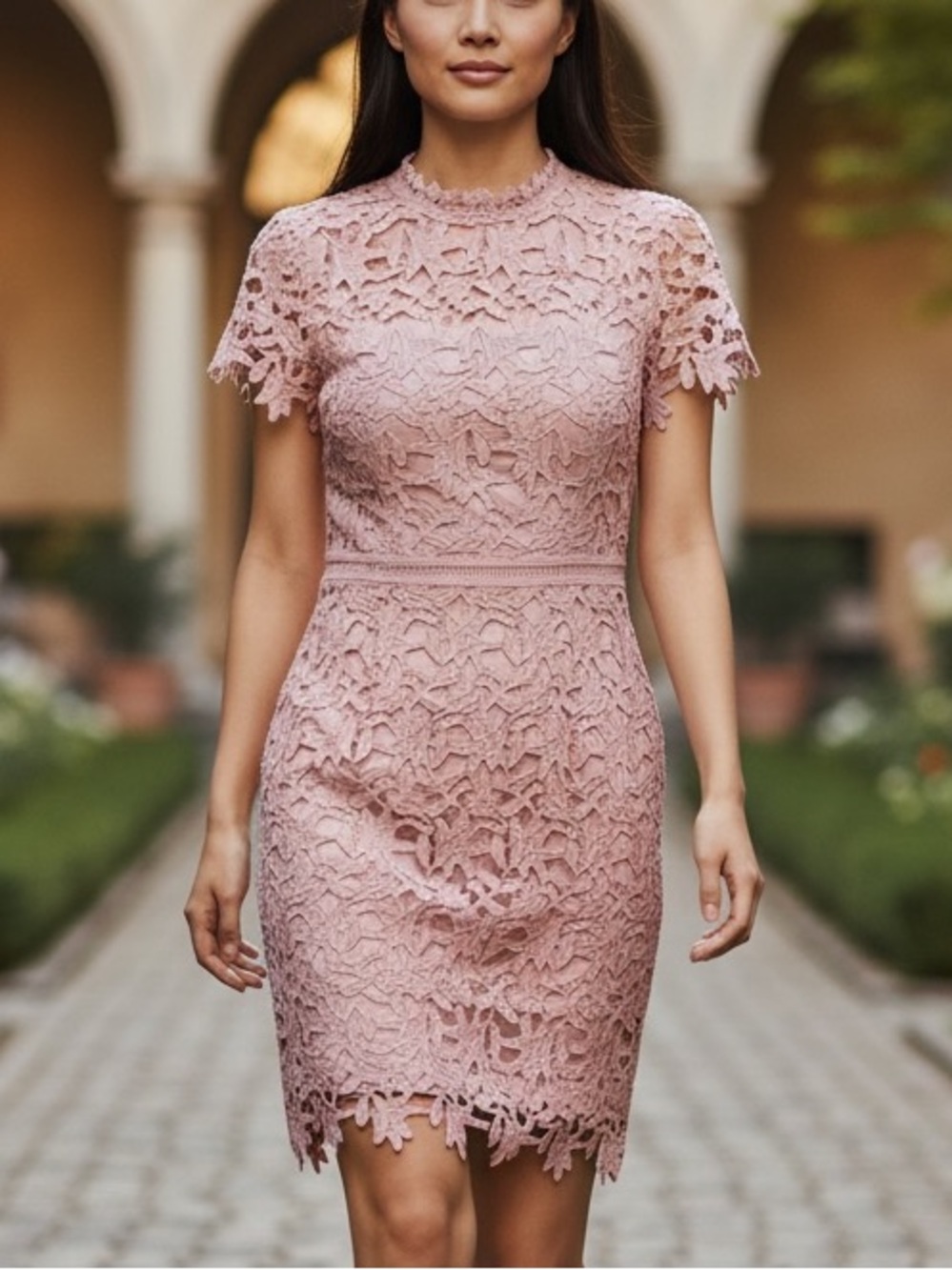Chi Chi London Blush Pink Crochet Lace Midi Dress size 2